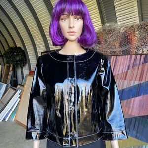 JNY Collection Black Patent Genuine Leather Jacket
